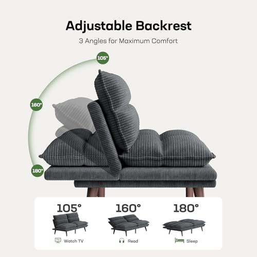 Marsail Futon Sofa Bed, Futon Couch with Adjustable Backrest & Armrests, Convertible Small Sleeper Sofa Bed for Small Apartments, Study Room, Office
