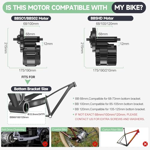 BAFANG Mid Drive Kit 750W 1000W 500W BBS02B BBS-HD Electric Bike Conversion Kit 48V 52V Ebike Conversion Kit for 68-73MM Mountain Bike Road Bike with