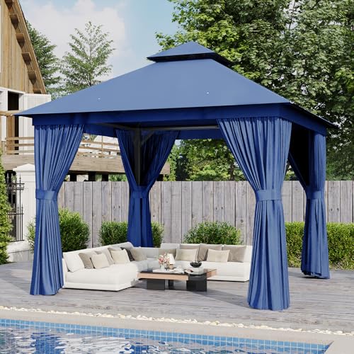 AOXUN Outdoor Gazebo for Patio 10x12, Metal Frame Canopy with Double Roofs