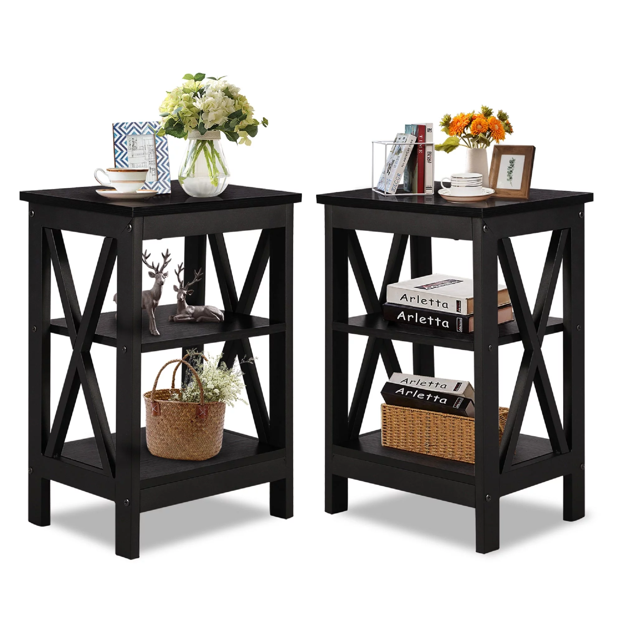 VECELO 3-Piece Bedroom Sets Metal Bed Frame and 2 Nightstand