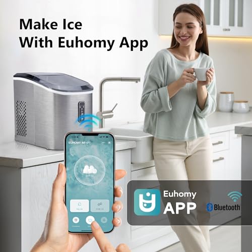EUHOMY Nugget Ice Maker Countertop with Handle, Ready in 6 Mins, 34lbs Per Day, Removable Top Cover, Auto-Cleaning