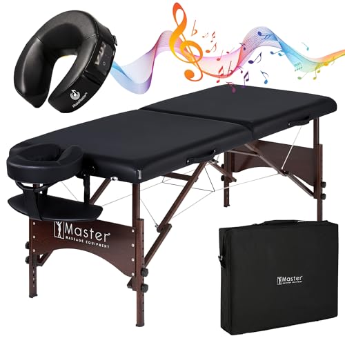 Master Massage 28" Argo Portable Massage Table in Cream with Walnut Legs- Spa Bed for Tabletop Exercise & Massage- Beauty Bed Tattoo Bed- Lash Table