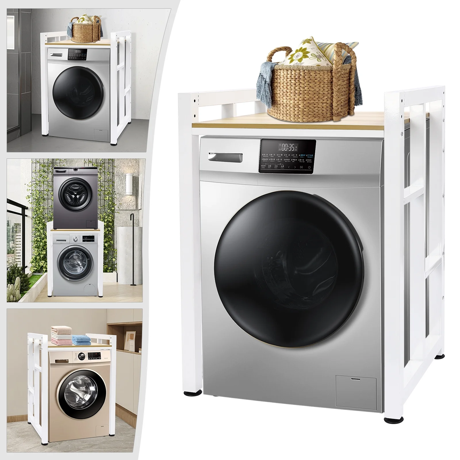 Washer Dryer Stacking Rack Stand, Heavy Duty Over Washer and Dryer Storage Shelves with Adjustable Shelf