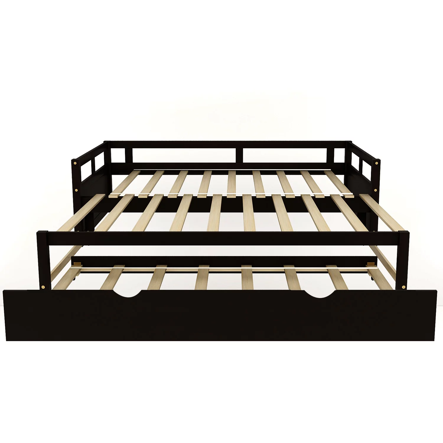 Gewnee Wood Twin Size Daybed,Convertible Daybed with Double Trundle for Kids,Espresso
