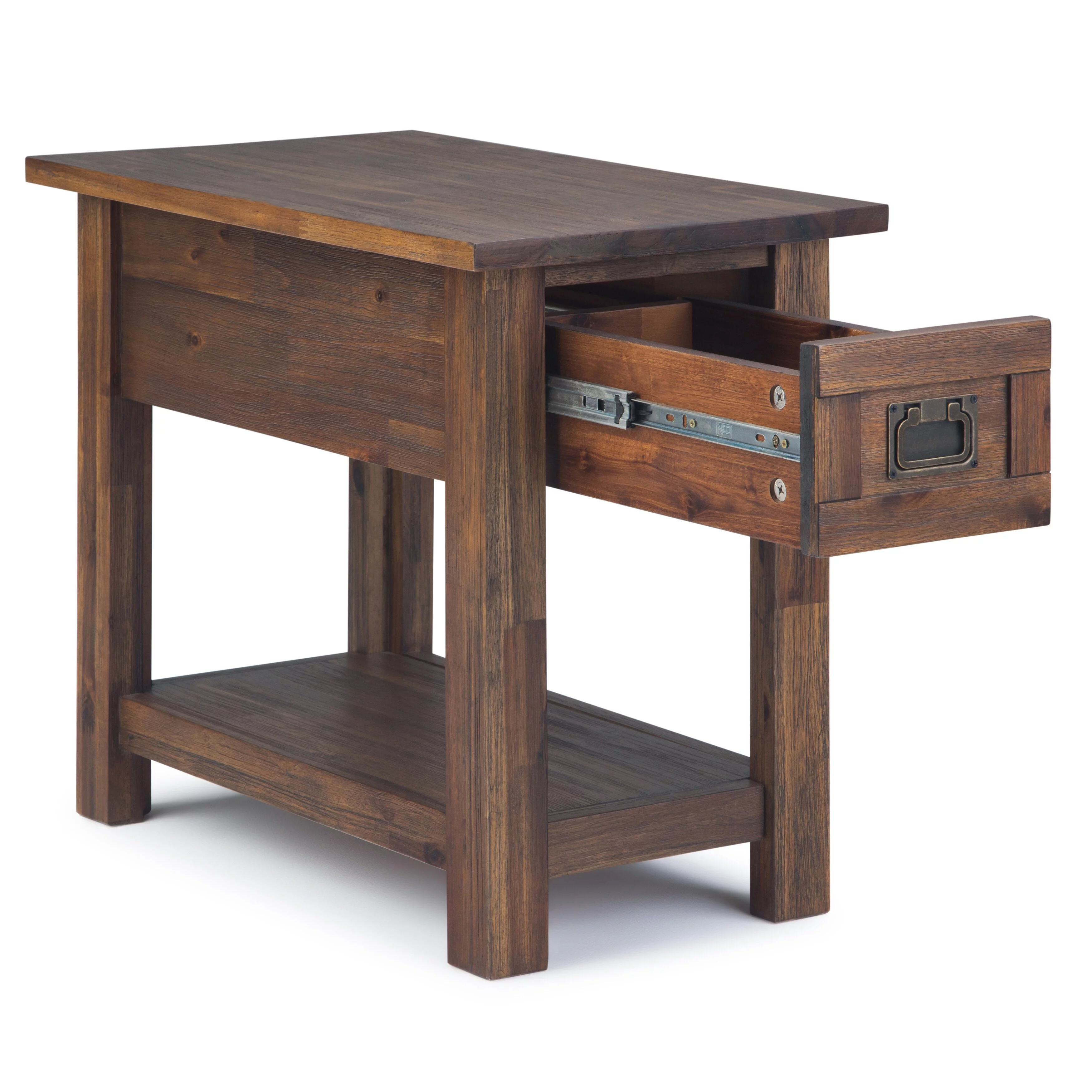 WyndenHall  Garret SOLID ACACIA WOOD 14 inch Wide Rectangle Rustic Narrow Side Table - 14" W x 24" D x 20" H Distressed Charcoal Brown Stained, Wood