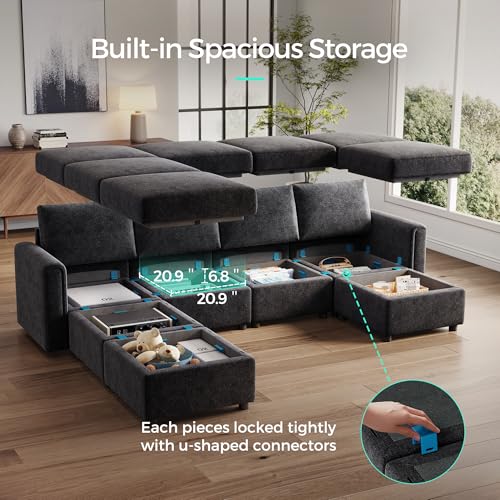 LINSY HOME Modular Sectional Sofa, Convertible U Shaped Sofa Couch with Storage, Memory Foam, Modular Sectionals with Ottomans