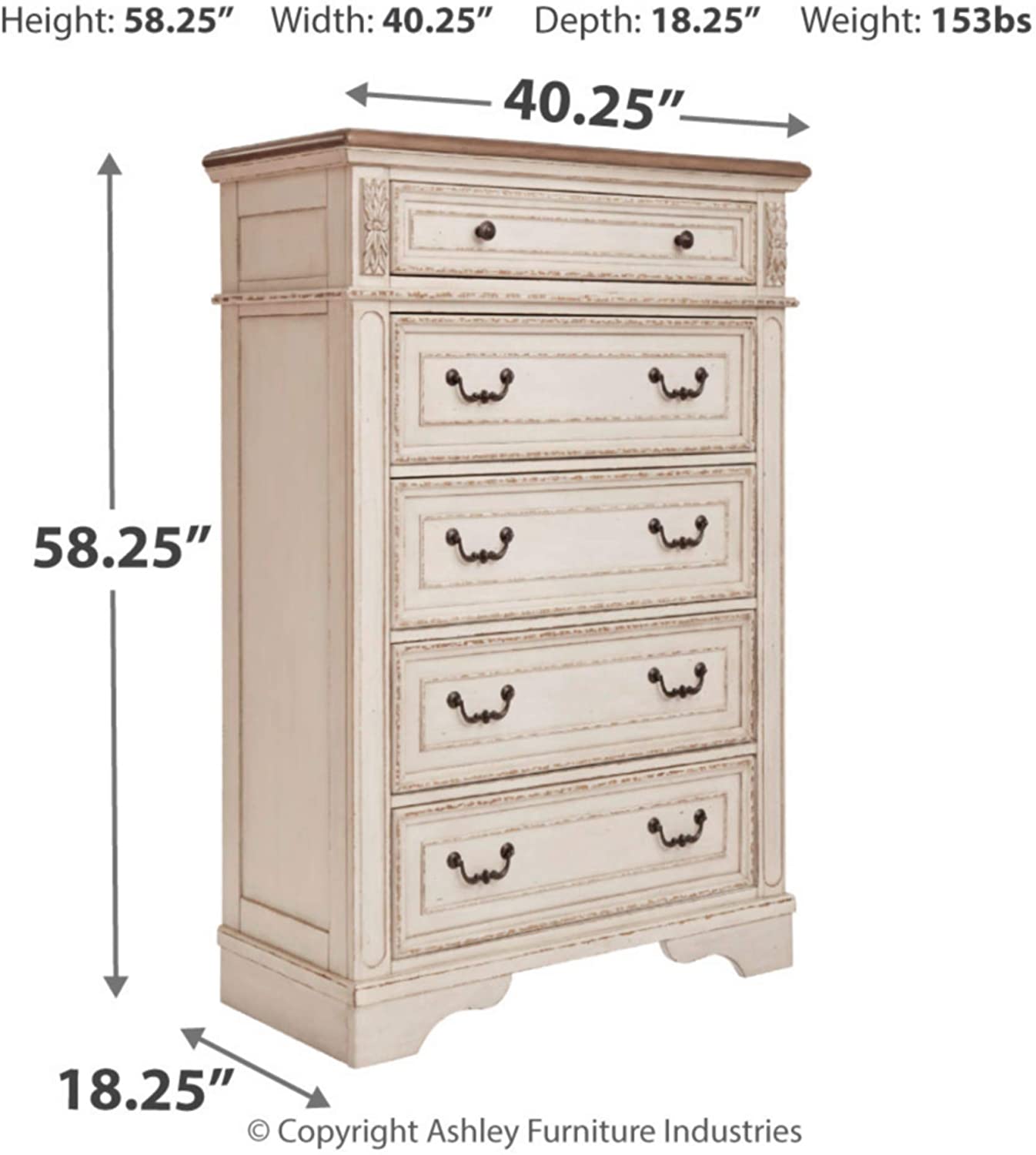 Signature Design by Ashley B743-46 Realyn Chest of Drawers Chipped White