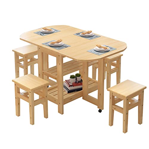 Foldable Kitchen Table, Extending Dining Table, Mobile Space Saving Drop Leaf Dinner Table with Wheels