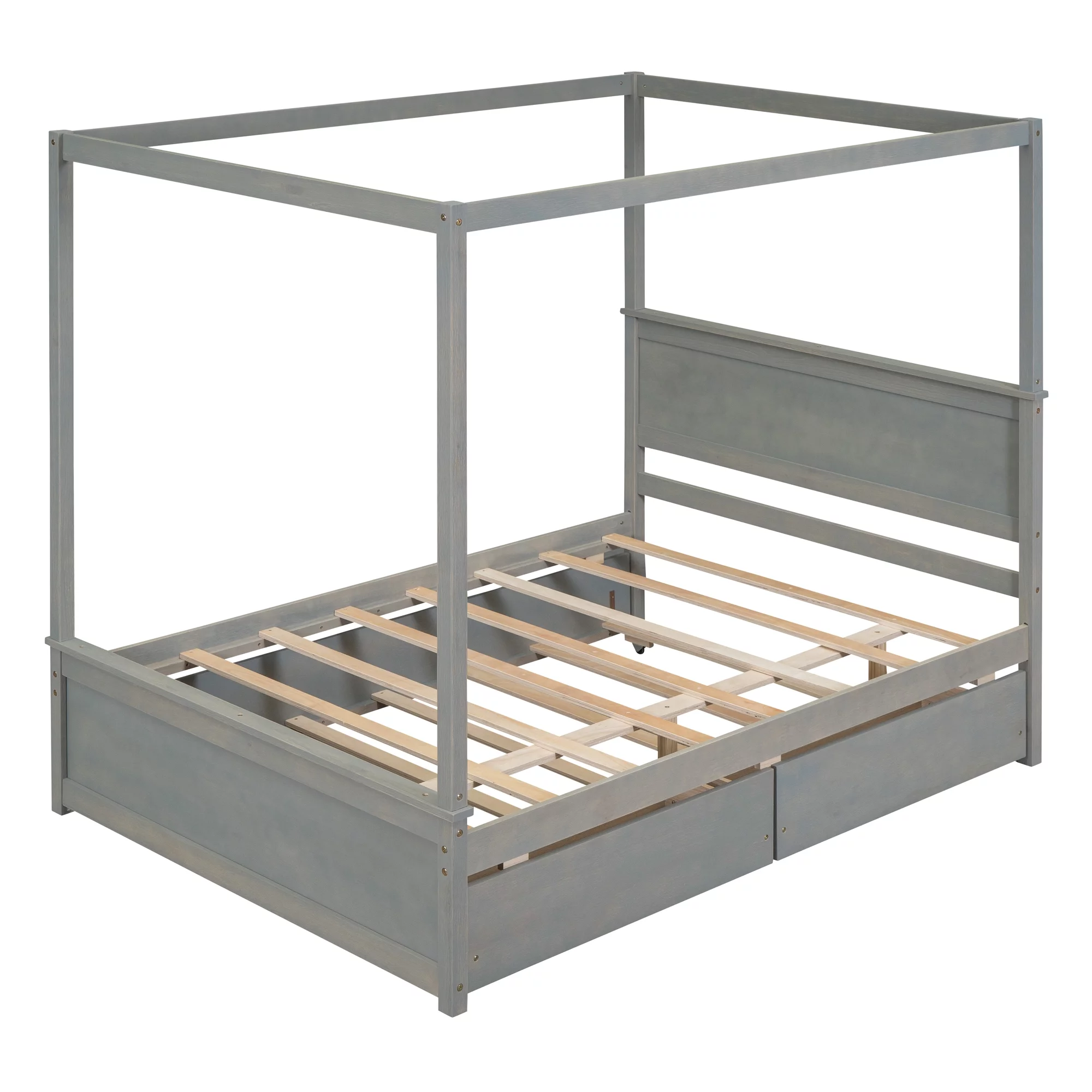 Churanty Full Size Canopy Bed Frame with Trundle and 2 Storage Drawers,Wood Full Platform Bed with Headboard,Gray