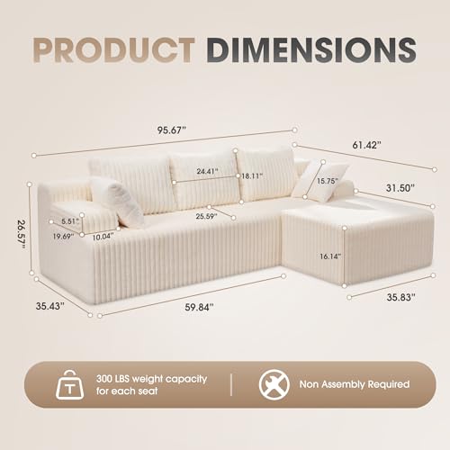 Modular Sectional Sofa Couches L-Shape Couch 3 Seat Modular Sofa Memory Foam Sectional Couches for Living Room