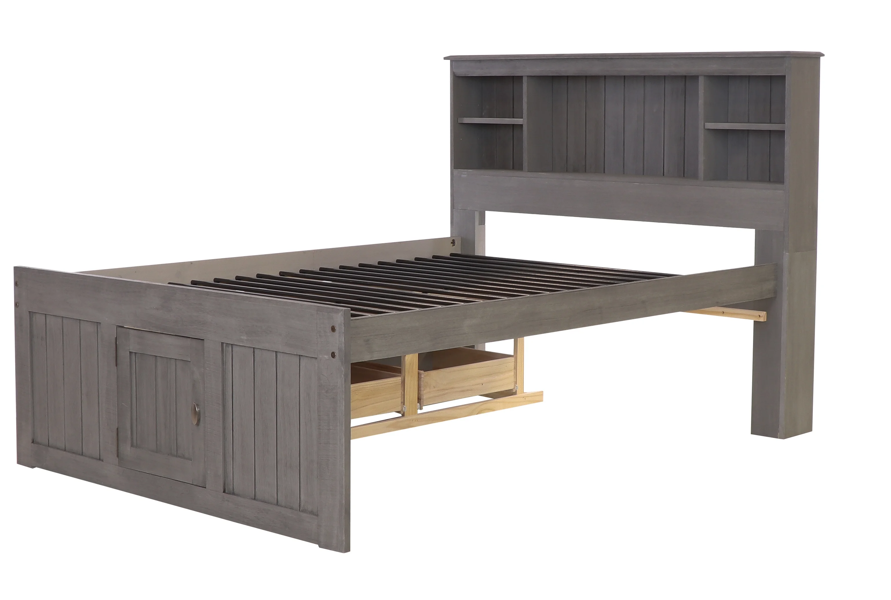 Discovery World Furniture - Full Size Bed Frame with Headboard Bookcase Captain Bed with 6 Drawers, Full Size Bed with Storage, Charcoal