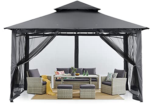 MASTERCANOPY Outdoor Garden Gazebo for Patios with Stable Steel Frame and Netting Walls (11x11,Dark Gray)