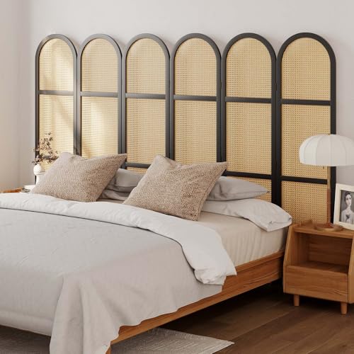 Room Divider and Folding Privacy Screens, Pine Wood 5.6 Ft Double Hinged Rattan Partition Freestanding Wall Room Divider for Home - 3 Panels