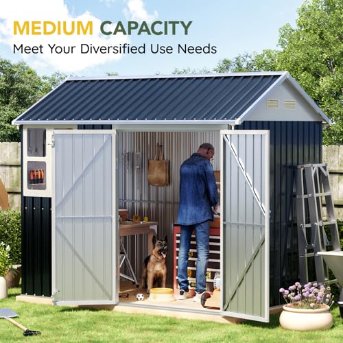 6x4FT Outdoor Steel Storage Shed with Clear Window, Lockable Doors, Weather-Resistant Metal Tool Shed for Garden, Backyard, Patio, and Utility Storage