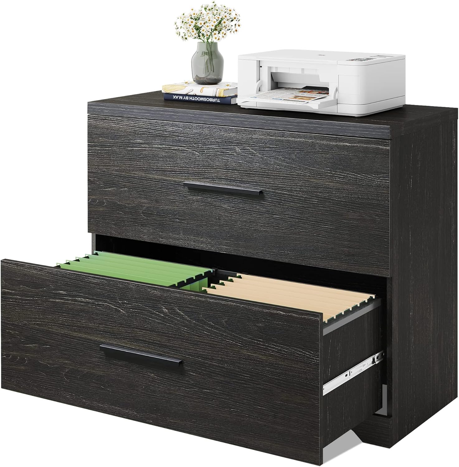DEVAISE 2 Drawer Wood Lateral File Cabinet with Anti-tilt Mechanism, Storage Filing Cabinet for Home Office, Gray Oak