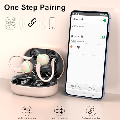 Wireless Earbuds, Bluetooth 5.4 Headphones Sports, 50H Playback Over-Ear buds with ENC Noise Cancelling Mic