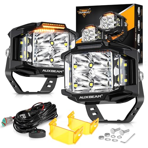 Auxbeam V-MAX Series 72W LED Pod Driving Lights, 4x2.5 Inch Rectangle Side Shooter Offroad Cube Spotlights with Amber DRL