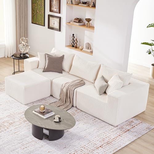 107.4" Cloud Couch Sectional, Modular Sofa with Deep Seat, Plush Corduroy L Shaped Boneless Couch, Convertible Sectional Couches for Living Room