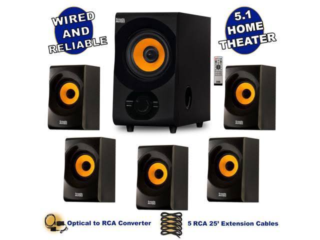 Acoustic Audio AA5170 Home Theater Speaker System with 5 Extension Cables - 5.1 Channel - 700W RMS - Bluetooth/Optical Input