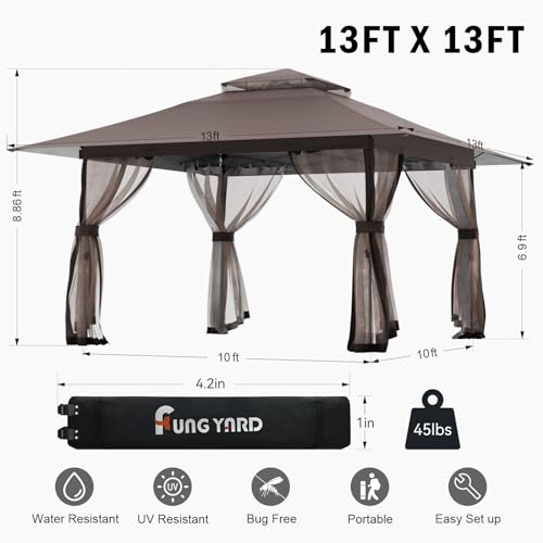 Outdoor Pop Up Gazebo 10x10 - Instant Canopy Tent with Mosquito Nettings