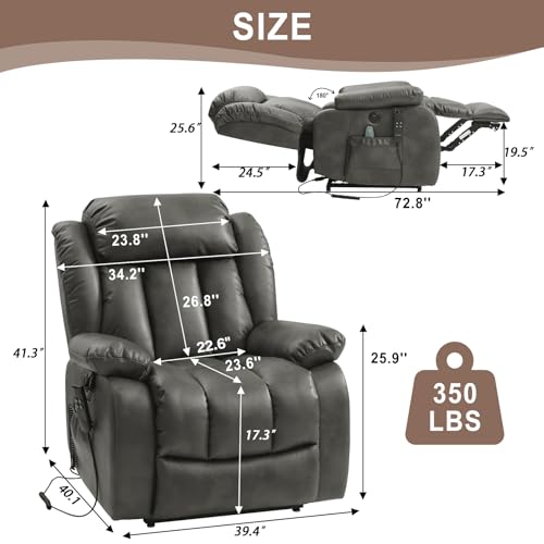 Dual Motor Lay Flat Lift Chairs Recliners for Elderly with Massage and Heat,Infinite Position Overstuffed Wide Power Lift Recliner, Genuine Leather