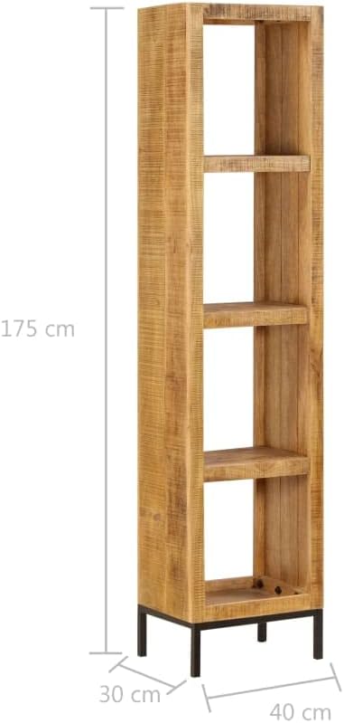 vidaXL Solid Mango Wood Bookshelf with 4 Compartments | Polished and Lacquered Brown Wooden Bookcase | Industrial Style Compact Storage Solution
