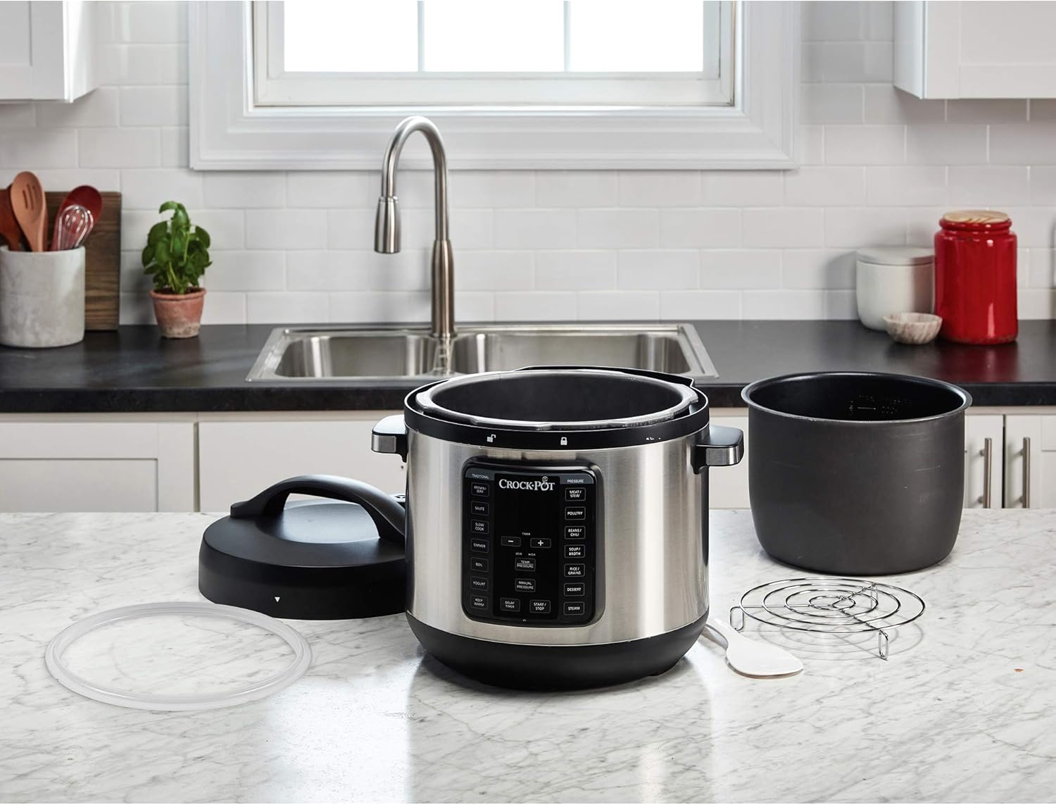 Crock-pot 8-Quart Multi-Use XL Express Crock Programmable Slow Cooker with Manual Pressure, Boil & Simmer with Extra Sealing Gasket, Stainless Steel