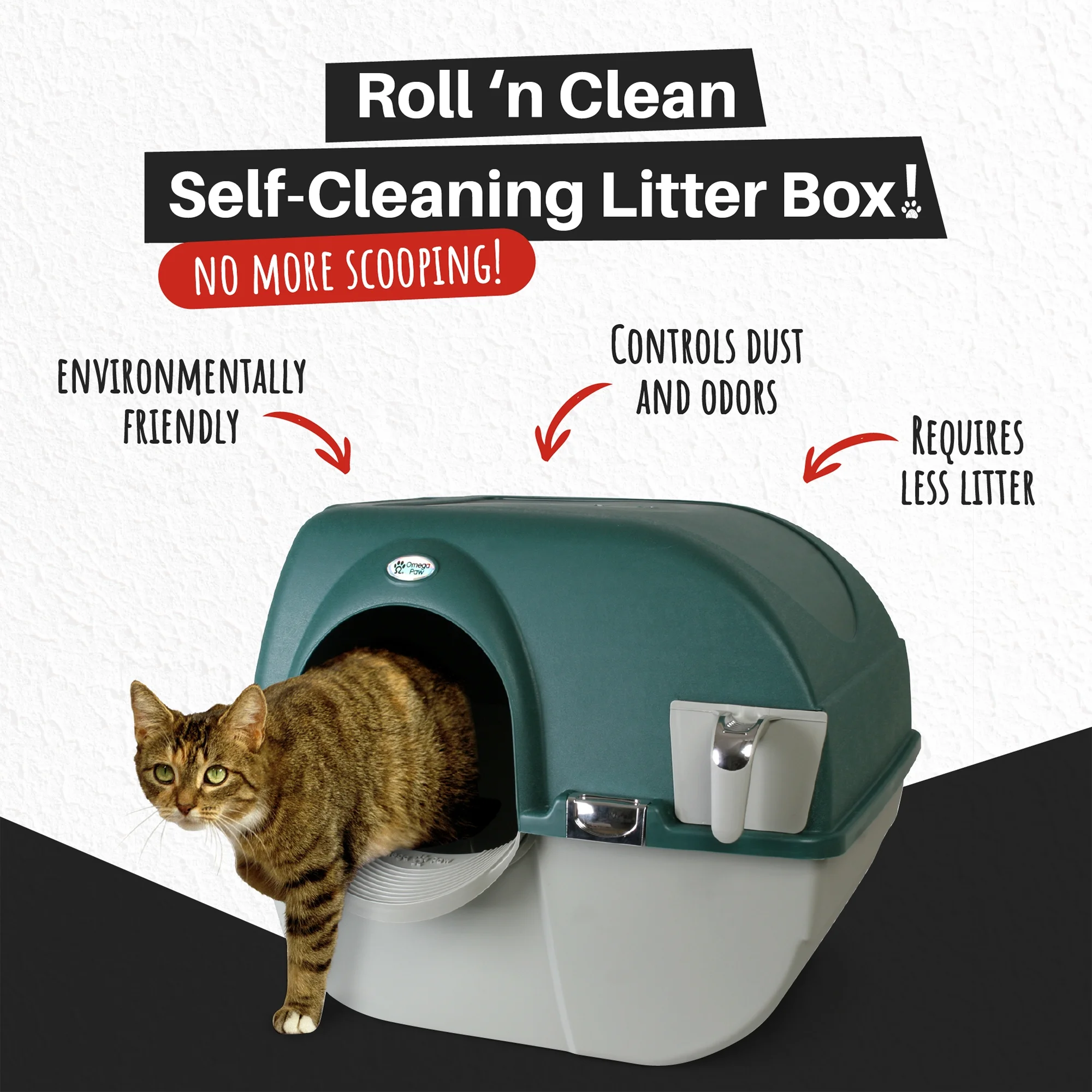Omega Paw Premium Roll 'N Clean Self Cleaning Litter Box, Large, Green - Curated Treasures Market