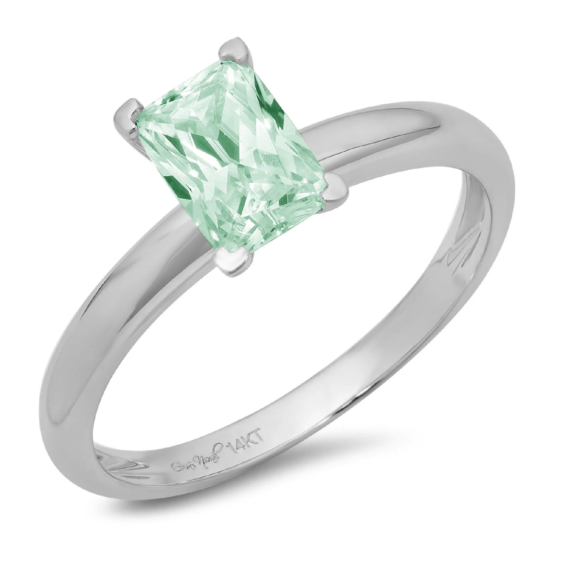 1ct emerald cut blue moissanite 18k white gold anniversary engagement ring size 3.75