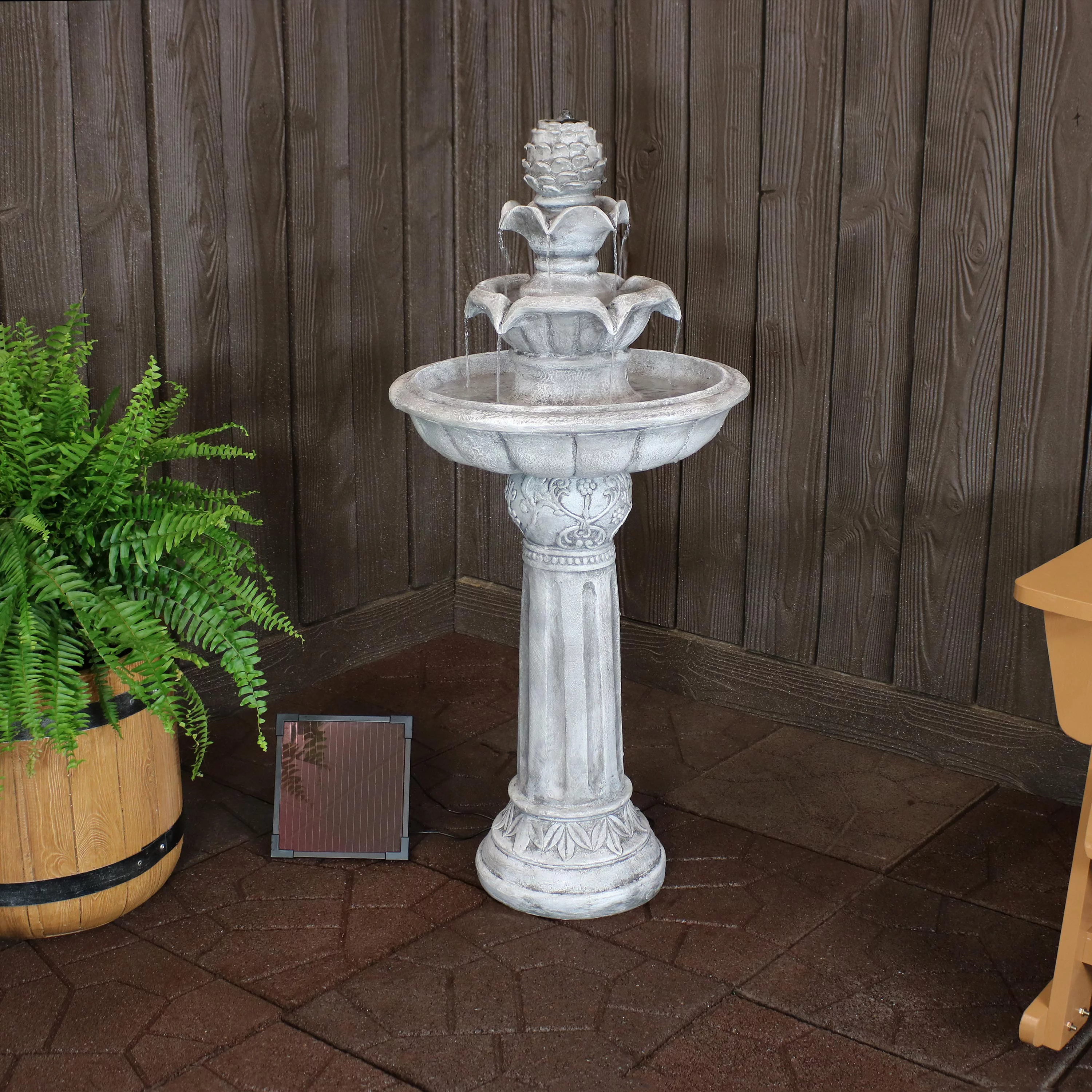 Sunnydaze Ornate Elegance Solar Water Fountain with Battery Backup - 42.5" H - White