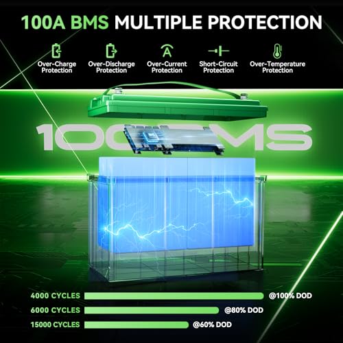 12V 100Ah LiFePO4 Lithium Battery, Mini Deep Cycle Rechargeable LiFePO4 Battery, Max.15000 Cycles Built in 100A BMS for RV, Trolling Motor, Camping