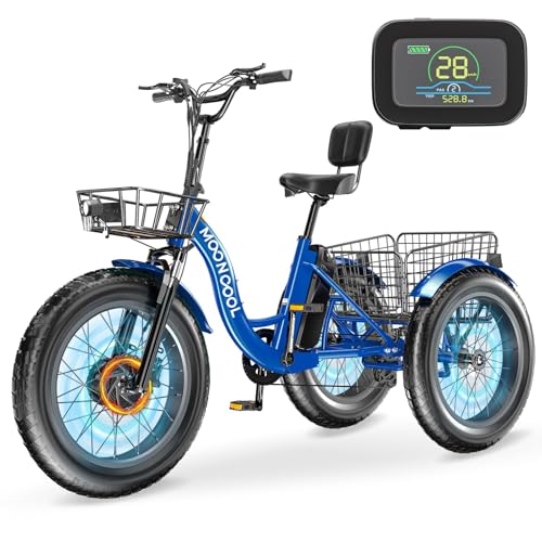 MOONCOOL Electric Tricycle for Adults, 20" x 4" Fat Tire Electric Trike, 48V 500W Motorized Electric Bicycle Bikes