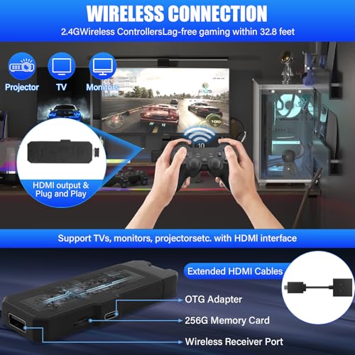 40000 Games in 1 Wireless Retro Game Console,Retro Game Stick,40000 Classic Games,50＋Mainstream Emulator,Built-in 256G TF Card,4K HDMI Output