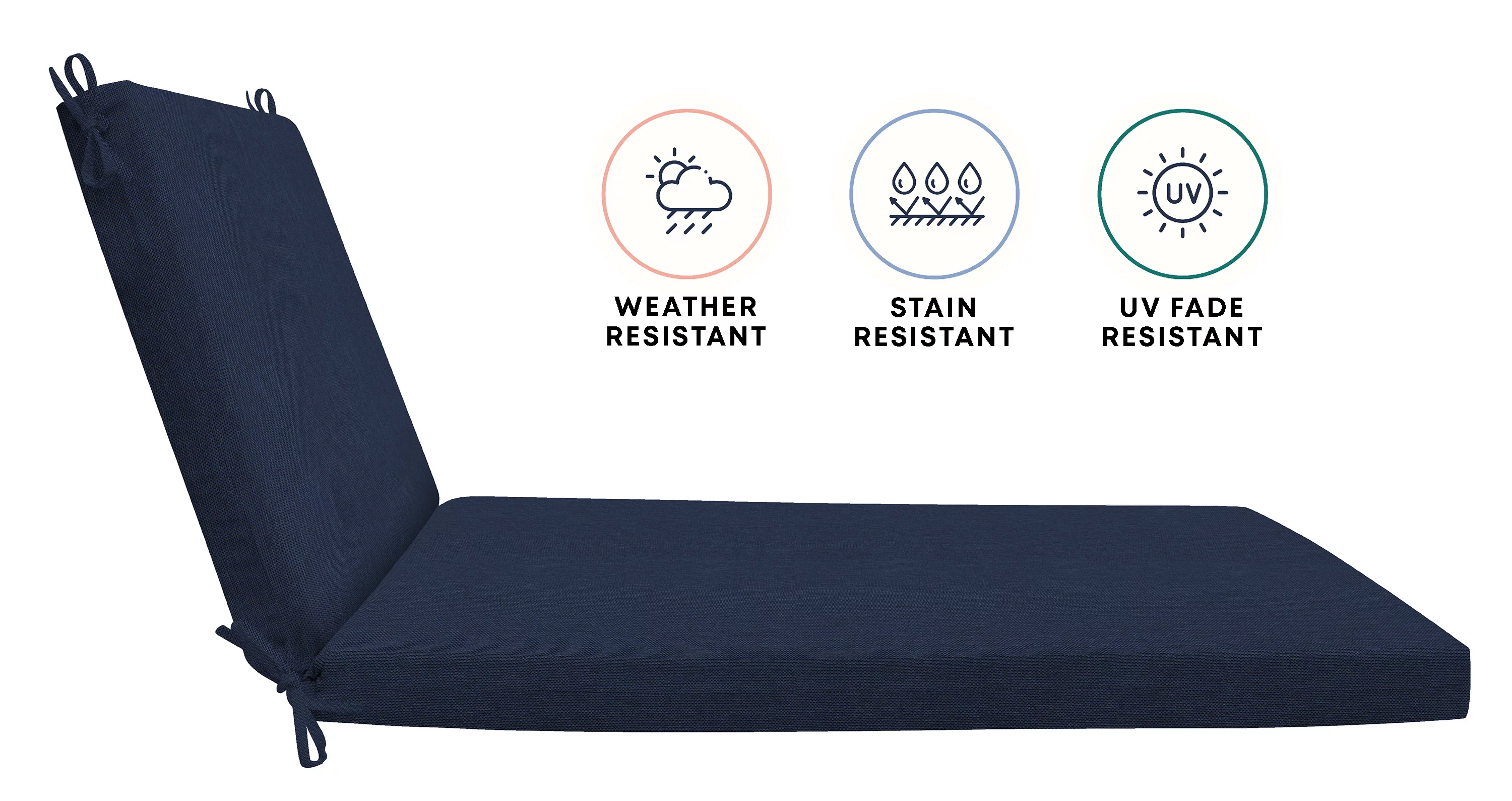 Textured Polyester Solid Blue (Indigo) Chaise Outdoor Lounge Cushion