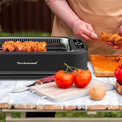 Indoor Grill, Techwood 1500W Smokeless Electric Grill with Non-Stick Grill Plates, Korean Grill with Temperature Control, Tempered Glass Lid