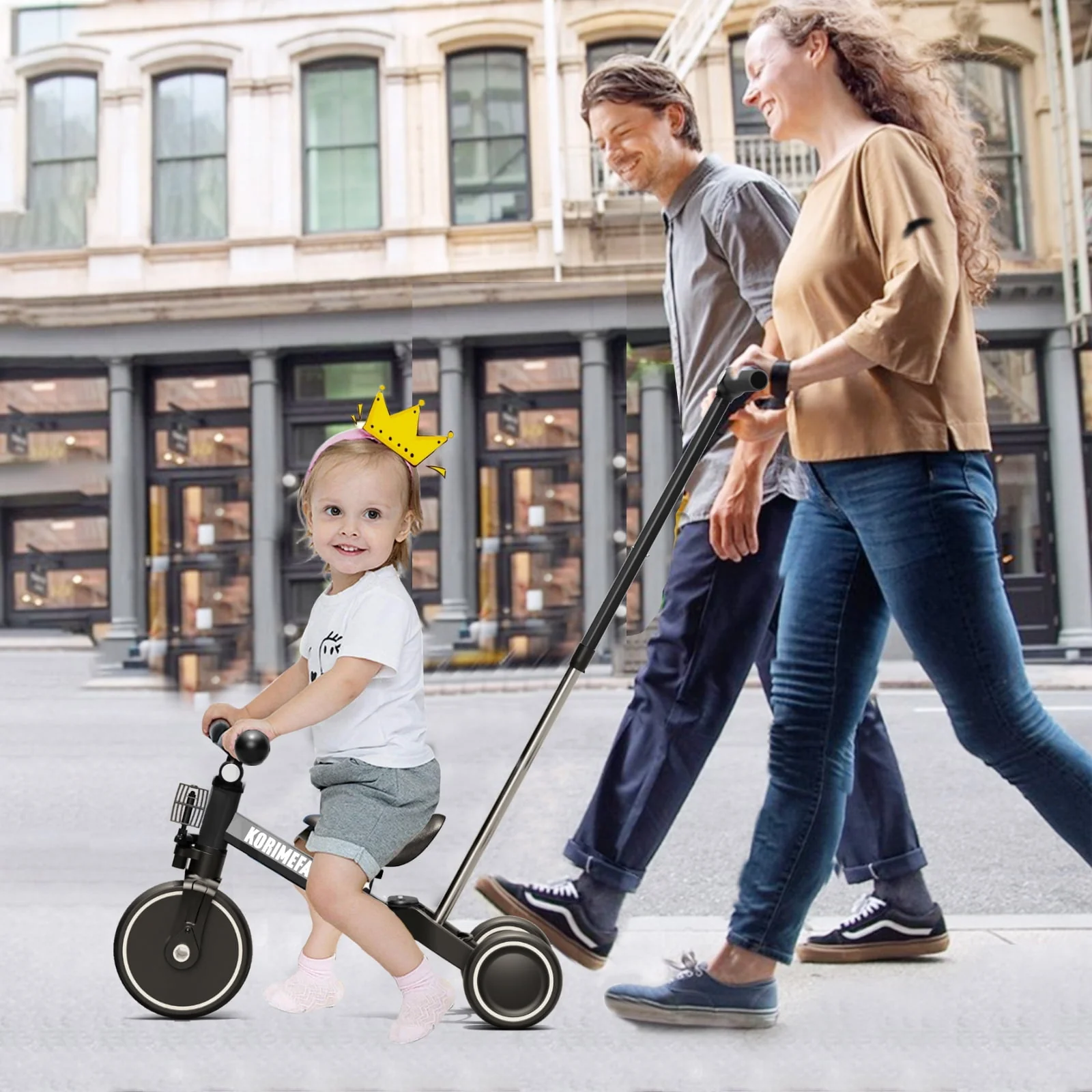 KORIMEFA Toddler Bike with Push Handle,Tricycles for 1 to 3 Years Old, Toddler Tricycle with Push Handle for Boy Girl, Baby Bike Balance Bike