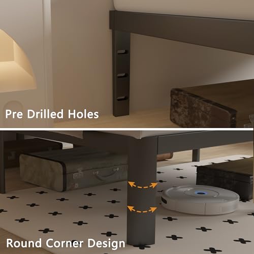 Full Size Bed Frame 16 Inch Black, Metal Platform Full Bed Frame with Baffles, No Box Spring Needed, Heavy Duty Steel Supprt, Rounded Corner Design