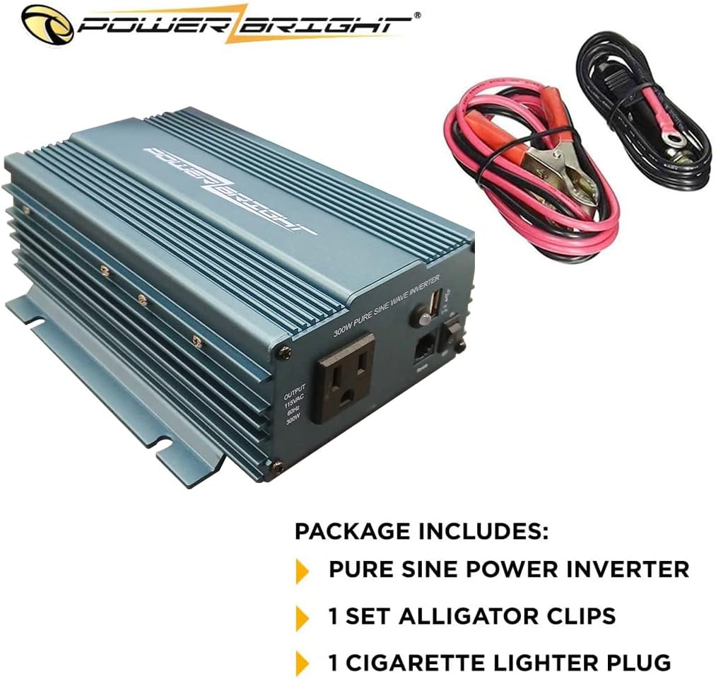 PowerBright 24 Volts Pure Sine Wave Power Inverter 300 Watt, True Sine Continuous 24 Volt DC to 120 Volt AC - Perfect for an Emergency, Hurricane