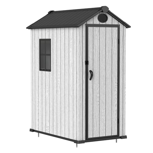 4.4x6 FT Resin Outdoor Storage Shed, 230 Cuft Garden Tool Sheds & Outdoor Storage Plastic Shed with Floor