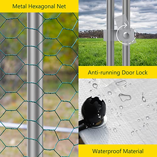 10x20FT Large Metal Chicken Run with Roof, Walk-in Poultry Cage Chicken Coop Runs House for Yard with Waterproof Cover