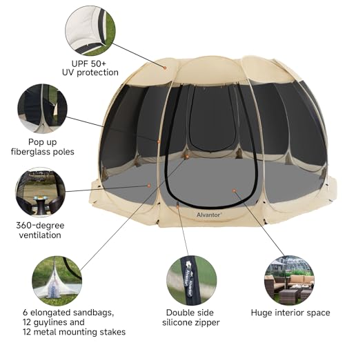 Alvantor Screen House Gazebo, 6-10-15 Person Pop Up Igloo Screened Canopy Tent with Mosquito Netting Sides
