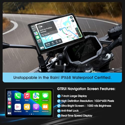7 Inch Portable CarPlay for Motorcycle, Waterproof Touchscreen Wireless Car Play Android Auto Screen GPS Navigation for Motorbike
