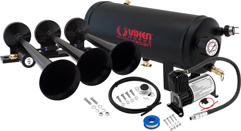 Vixen Horns Train Horn Kit for Trucks/Car/Semi. Complete Onboard System- 150psi Air Compressor, 1.5 Gallon Tank