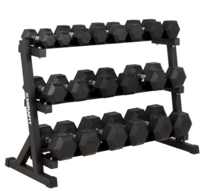 550 LB DUMBBELL SET AND HEAVY DUTY DUMBBELL RACK, 5 TO 50 LB HEX DUMBBELL SET (10 PAIR).