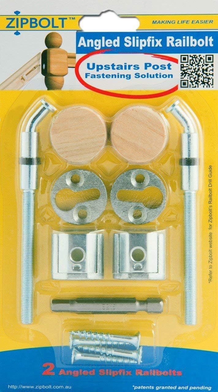 Zipbolt 13.960 Angled Slipfix Railbolt - Angled Staircase Handrail or Banister to Newel Post Connector (Upper Connection) - 1 Pack