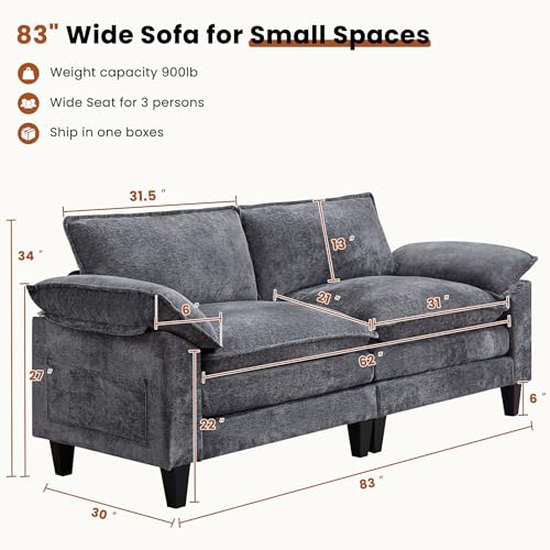 Loveseat Sofa for Living Room, 83" Cloud Loveseat Sofa, Chenille Fabric Sofa Couch with Double Cushion