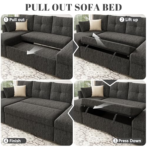 Oversized Sleeper Sofa Couch, 110 inch 2 in 1 Pullout Couch Bed with Double Storage Chaise