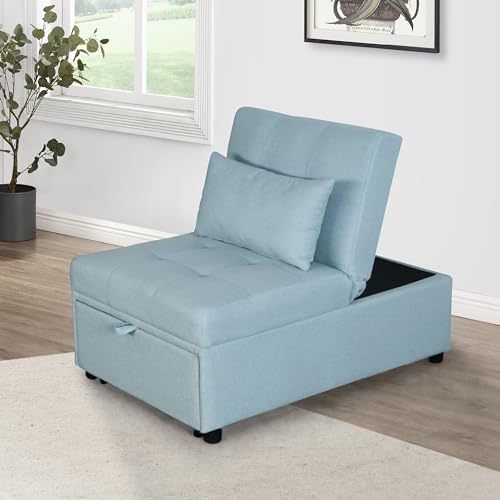 4-in-1 Sleeper Chair Sofa Bed, Convertible Ottoman Bed with Adjustable Backrest and Lumbar Pillow, Multifunctional Chair Bed for Living Room, Bedroom
