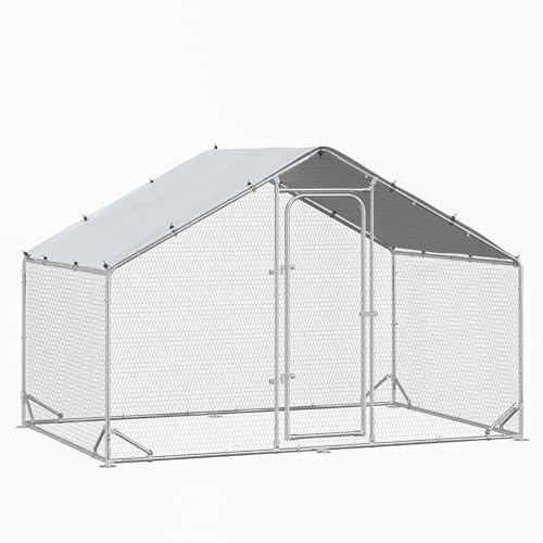 BOSSIN Metal Chicken Coop with Waterproof Cover, Poultry Cage Spire Shaped Coop, Walk-in and Heavy Duty Design