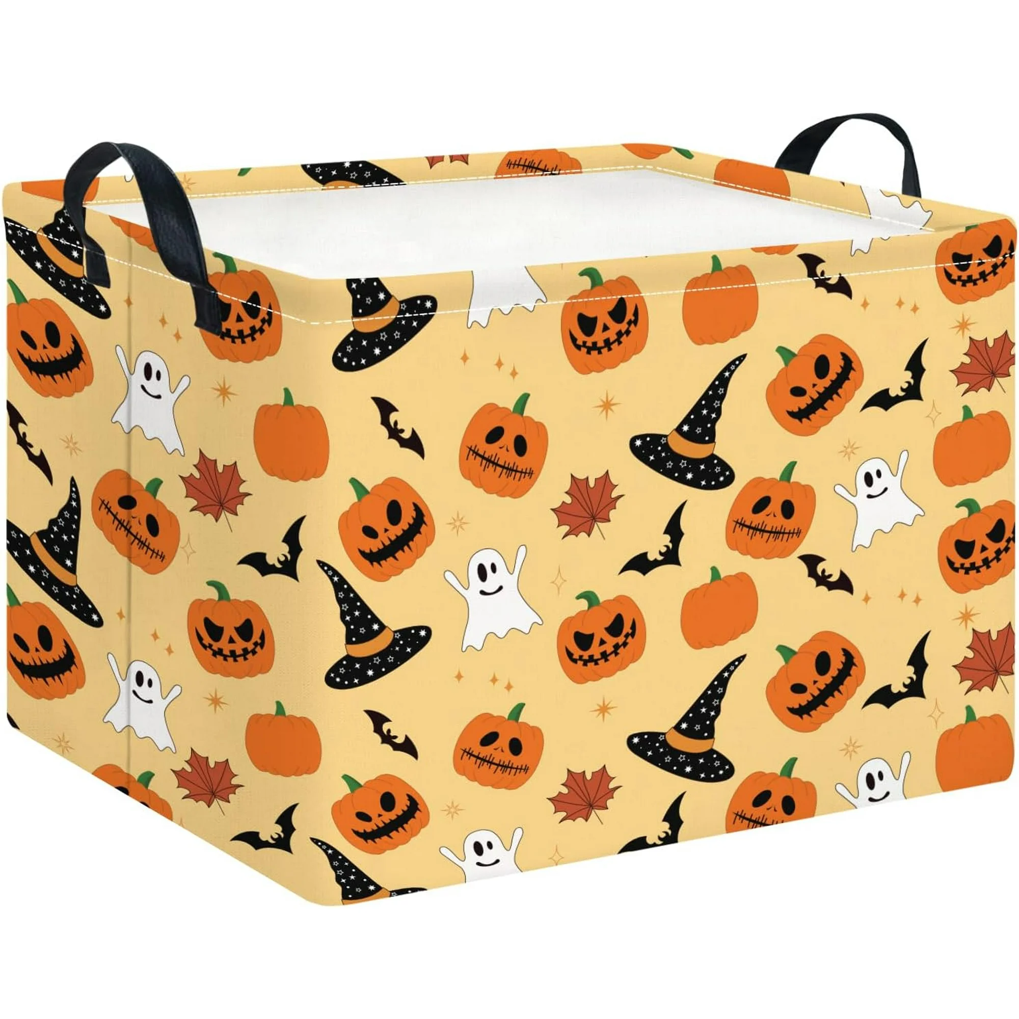 Rectangle Storage Basket with Handles,Collapsible Storage Bin,Books Box,Gift Basket(Pumpkin Halloween)